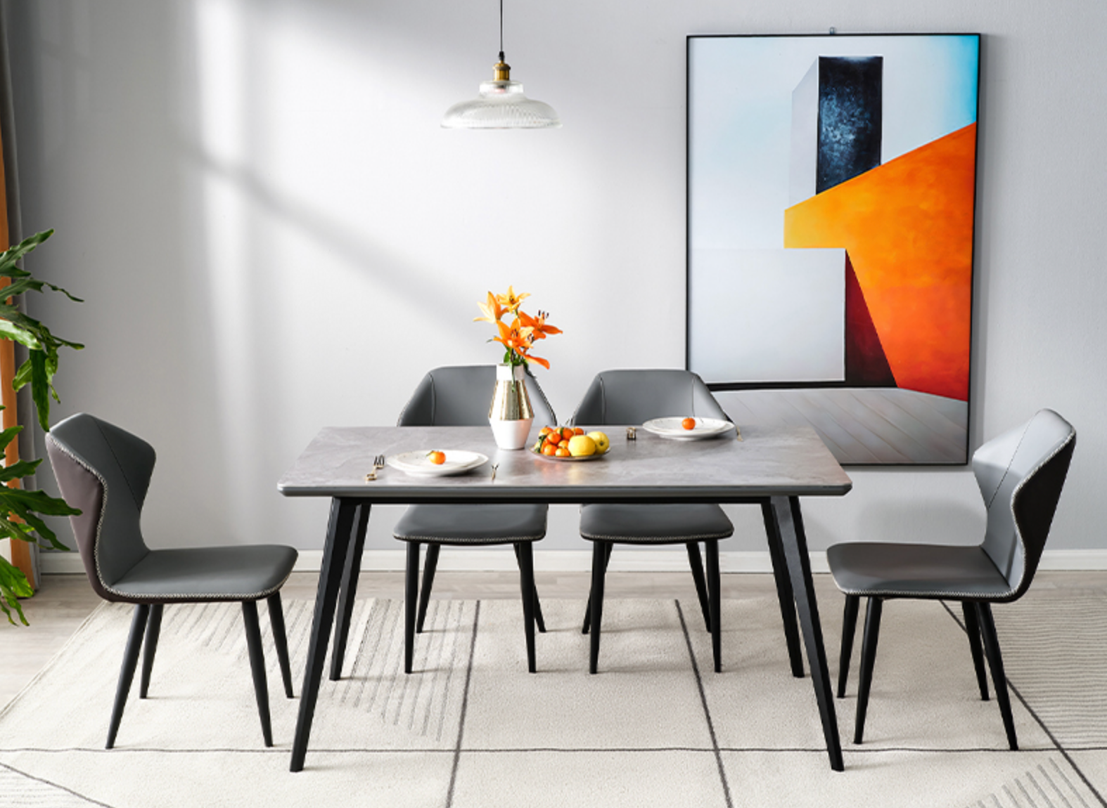 全友家居餐桌椅组合岩板意式轻奢简约网红ins家用长方形吃饭桌子