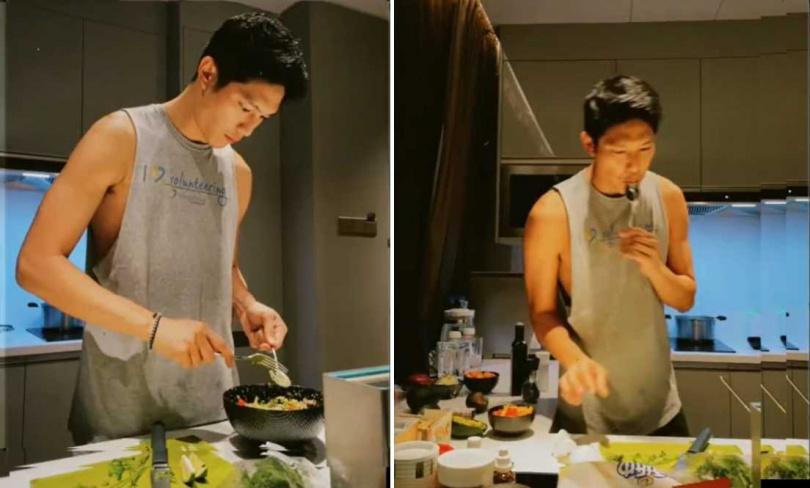 昨日深夜王子文在网路晒出多张吴永恩下厨的动图