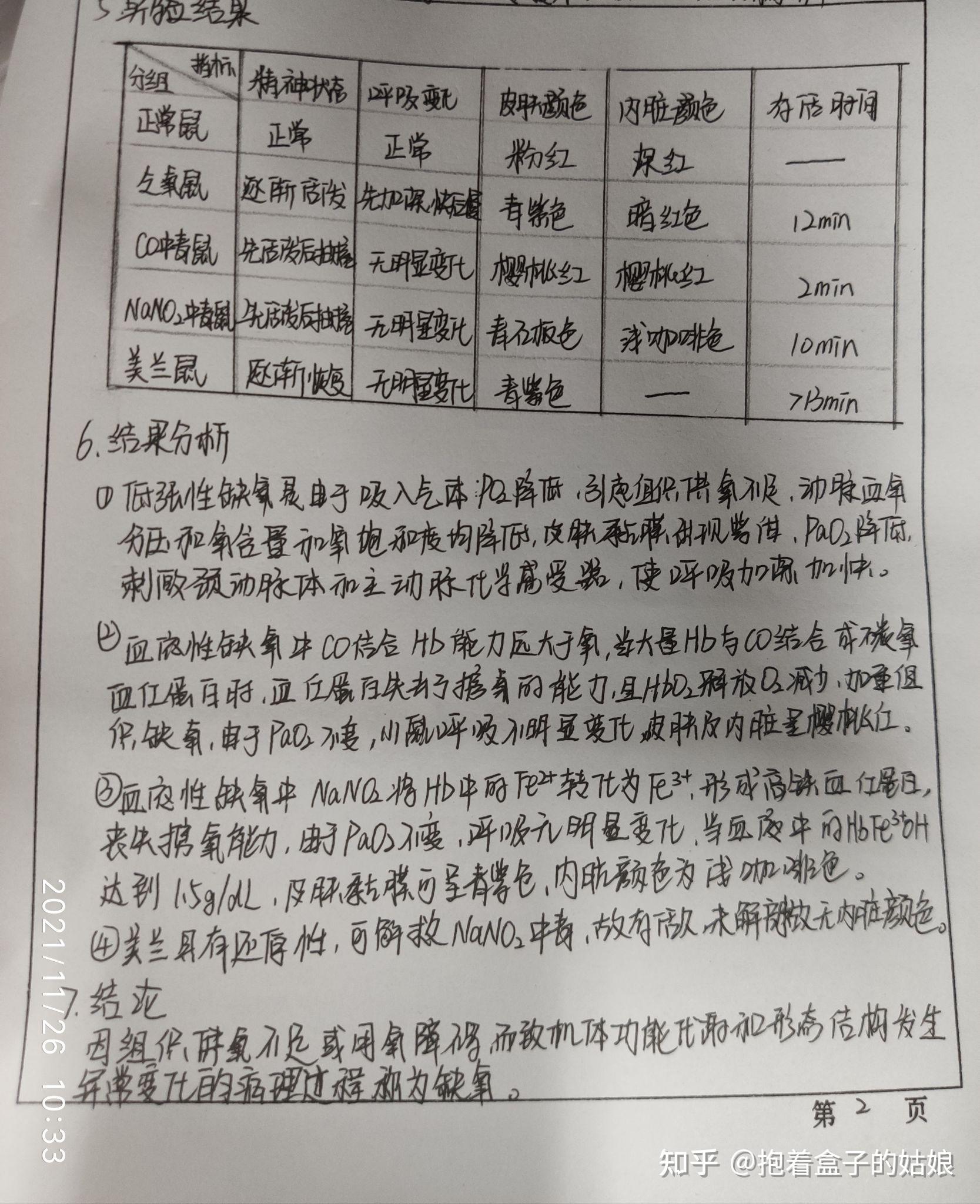 病理生理学实验性缺氧实验报告