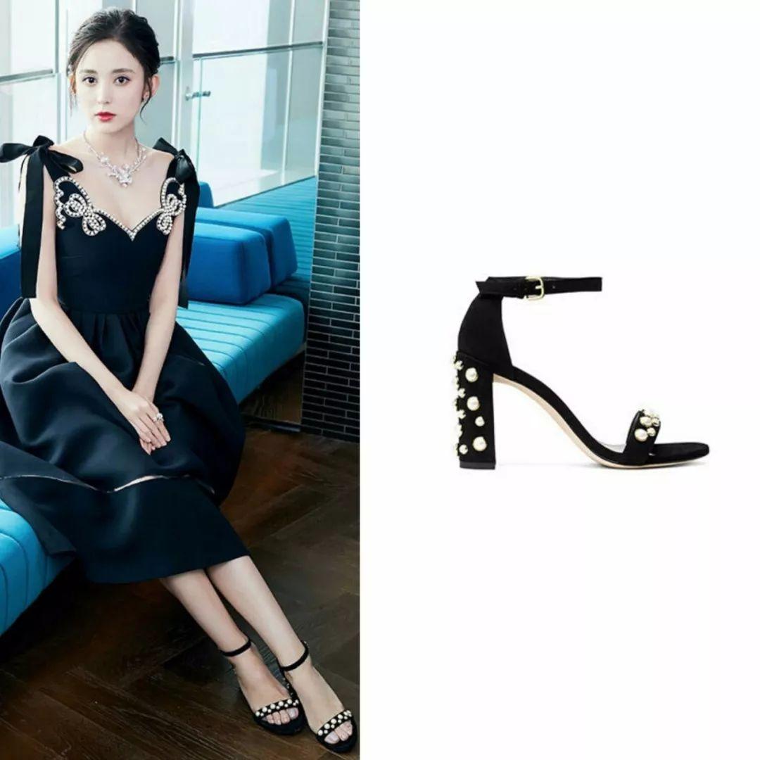 宋茜和古力娜扎都穿了stuart weitzman珍珠粗跟凉鞋,撞鞋没撞型~,今年