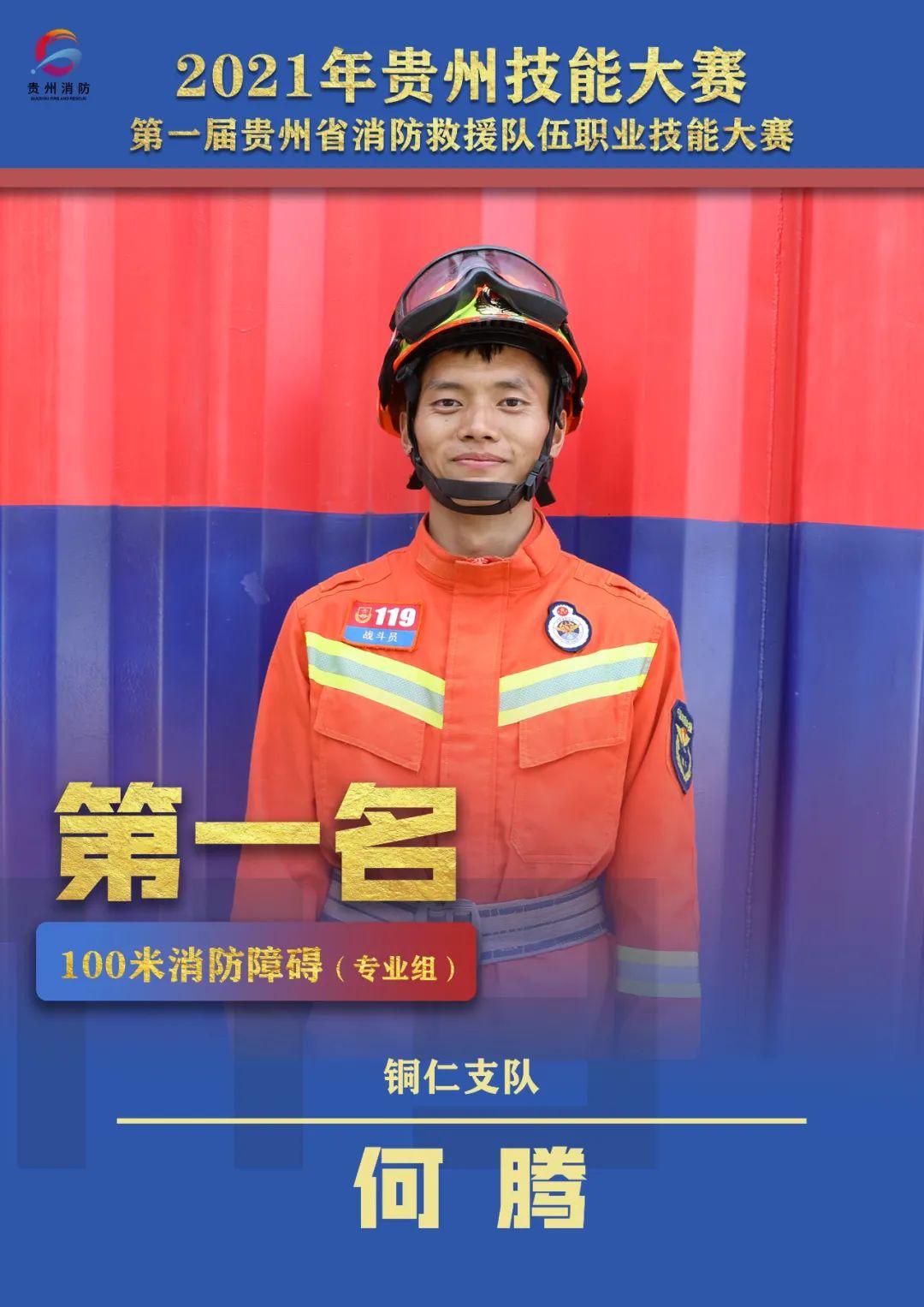 冠军榜何腾100米消防障碍专业组第一名
