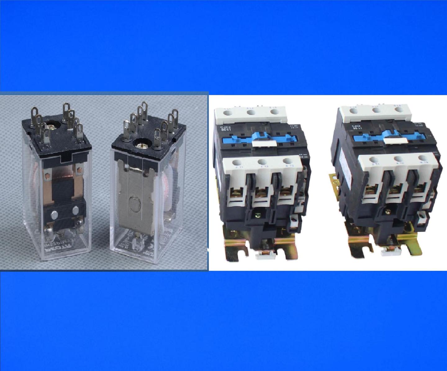 总的说来交流接触器是通断大电流的,带有灭弧装置;但继电器一般是用在