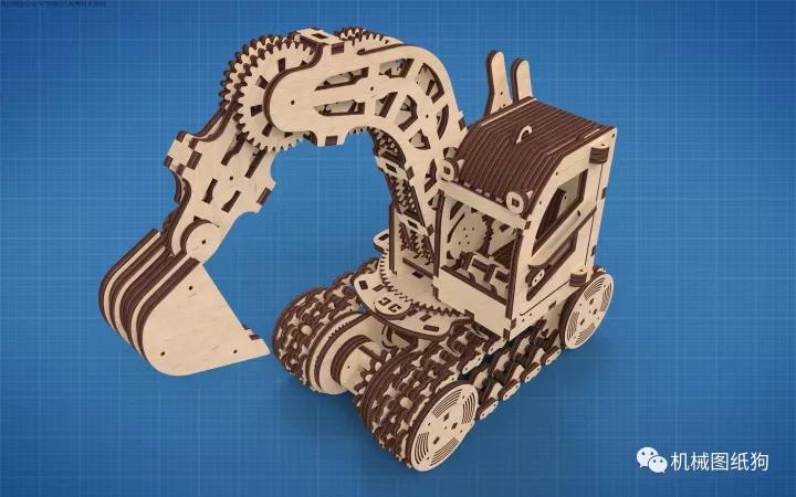 工程机械木制拼图挖掘机模型3d图纸step格式