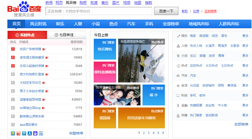 立全面的各类关键词排行榜。考虑到百度在中国的使用量，榜单比较权威。微博热搜榜http://s.wei