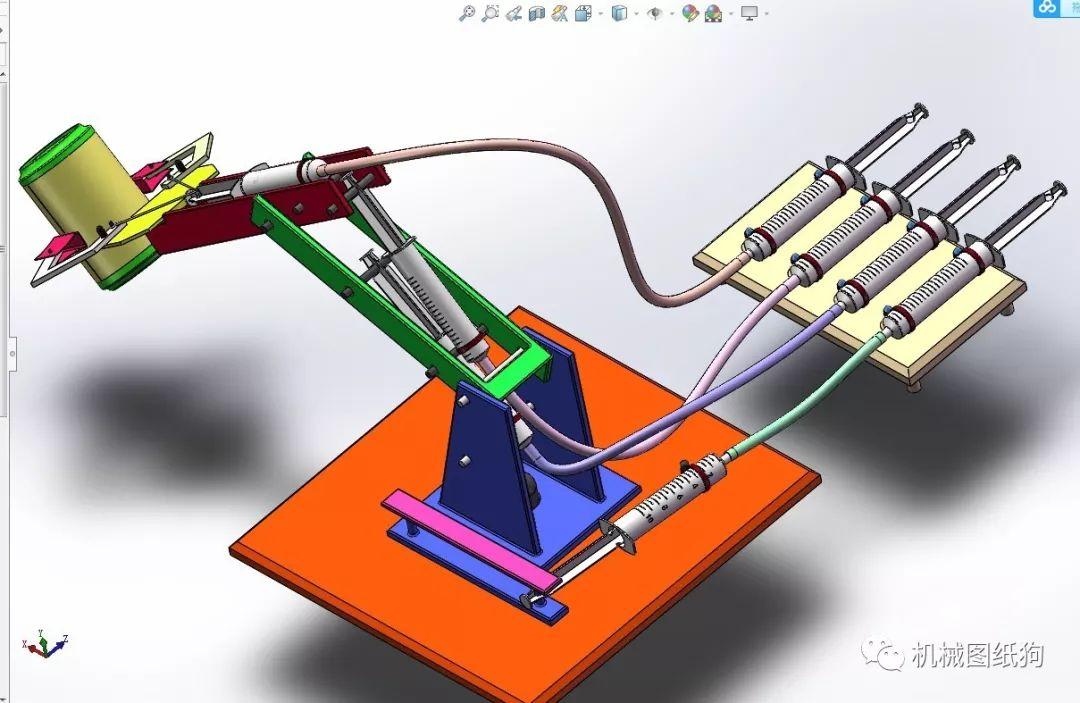 【精巧机构】注射器液压机械臂玩具模型3d图纸 solidworks设计