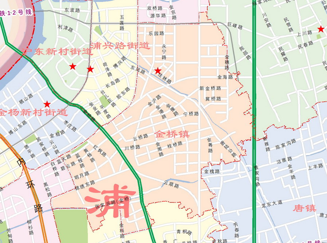 原有的杨高中路和杨高北路以西的范围划入浦兴路街道和金杨新村街道.