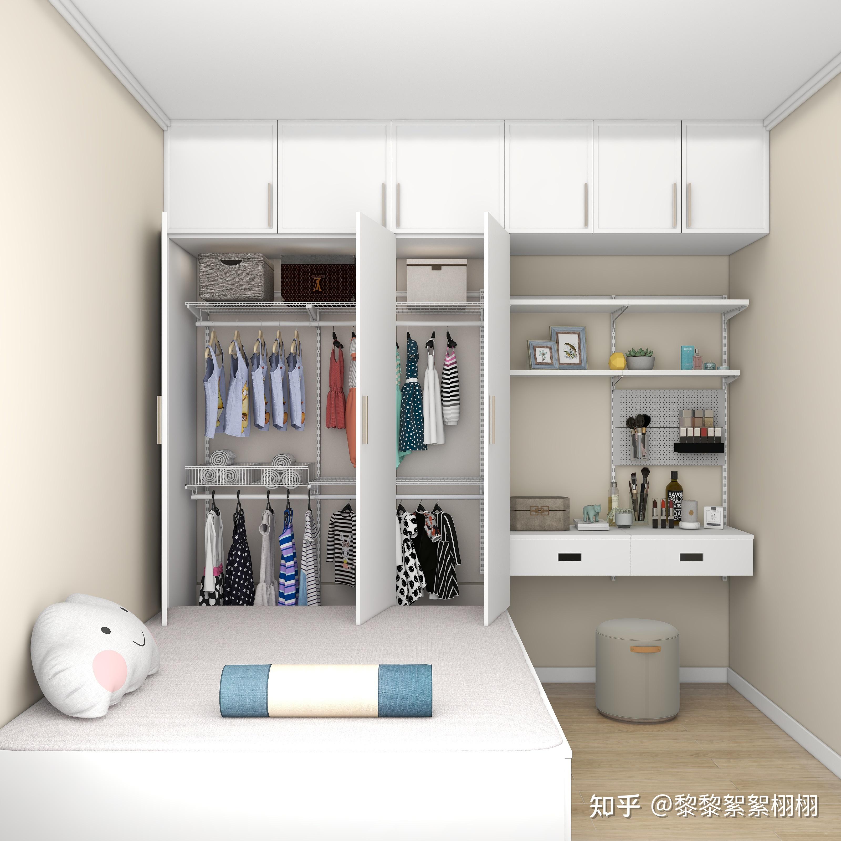 榻榻米床衣柜书桌一体化的整体设计,结合了休息,学习,收纳的功能,采用