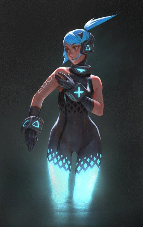 画师推荐好看想学会动会发光的电气朋克少女