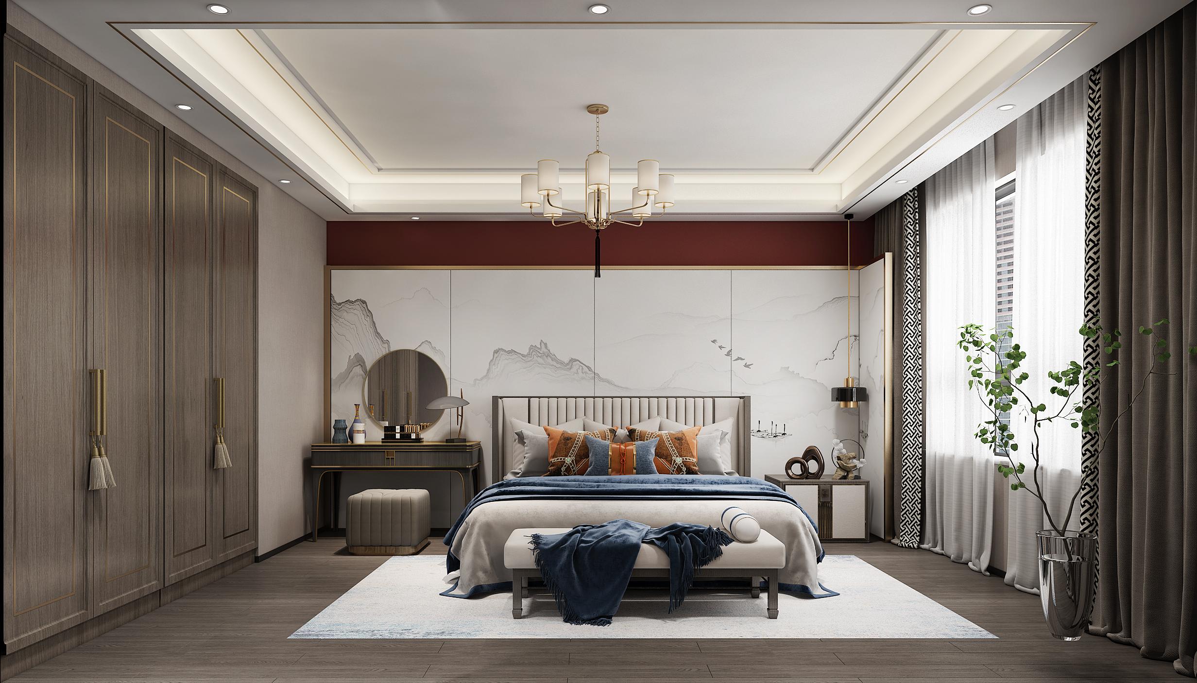 银川中式轻奢装修风格 卧室效果图