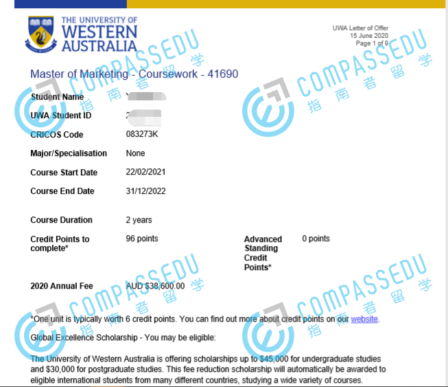 西澳大学市场营销硕士研究生offer一枚