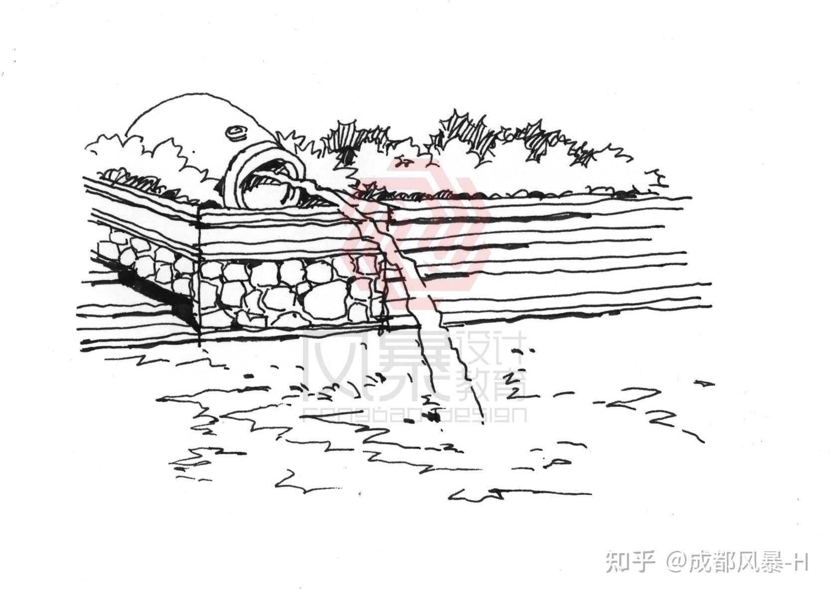 线描水景图片