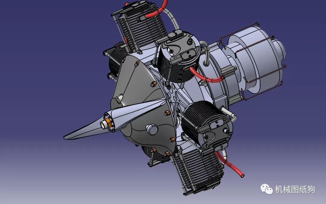 发动机电机radial engine星形六缸发动机模型图纸