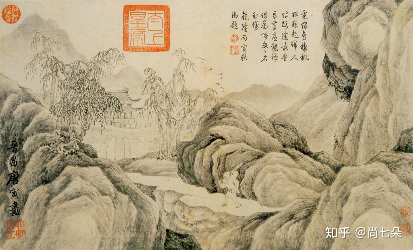 中国美術『 唐寅  唐伯虎  山水 』 中国明代山水画家   手巻 a02 中国美術『 唐寅 唐伯虎 山水 』 中国明代山水画家 手巻 a02 日本画