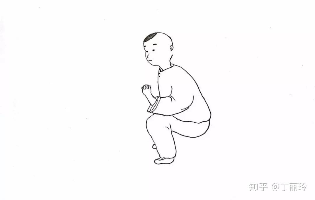 两脚开立比肩略宽,这样蹲着稳当,然后深蹲,大小腿折叠,随后站起,两