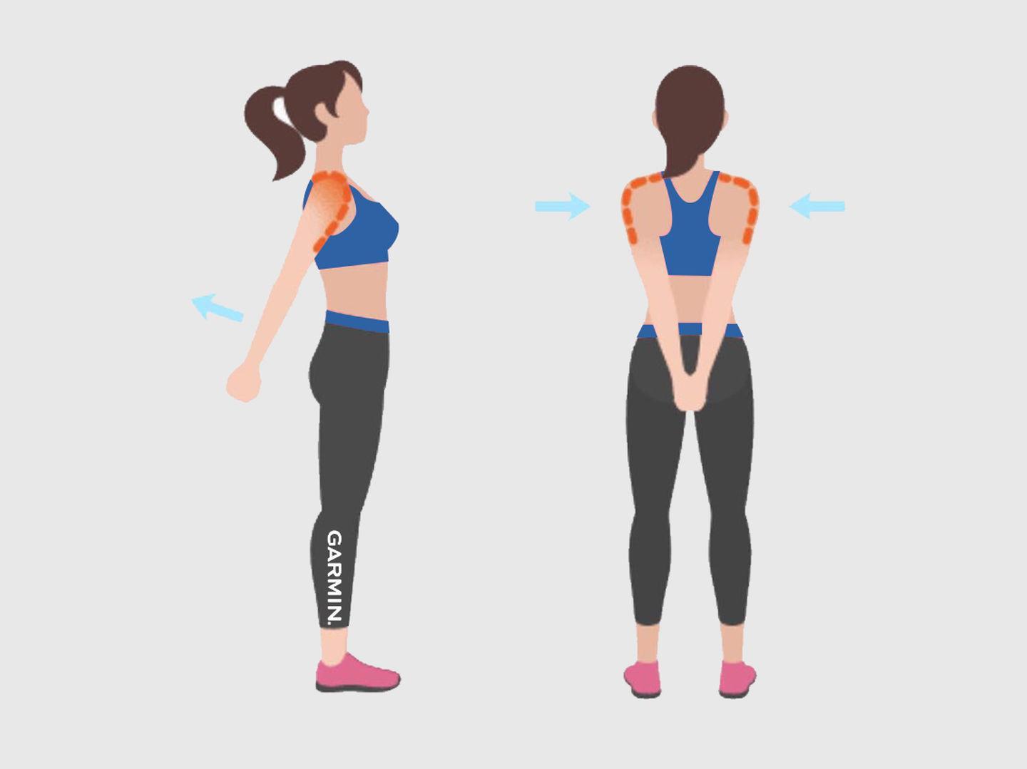 胸,背部拉伸动作说明:拉伸胸部以及舒缓背部肌肉