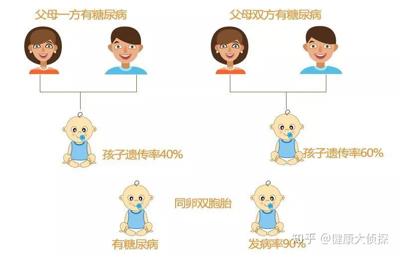 2型糖尿病遗传概率1型糖尿病遗传概率且有更强的遗传倾向2型糖尿病的