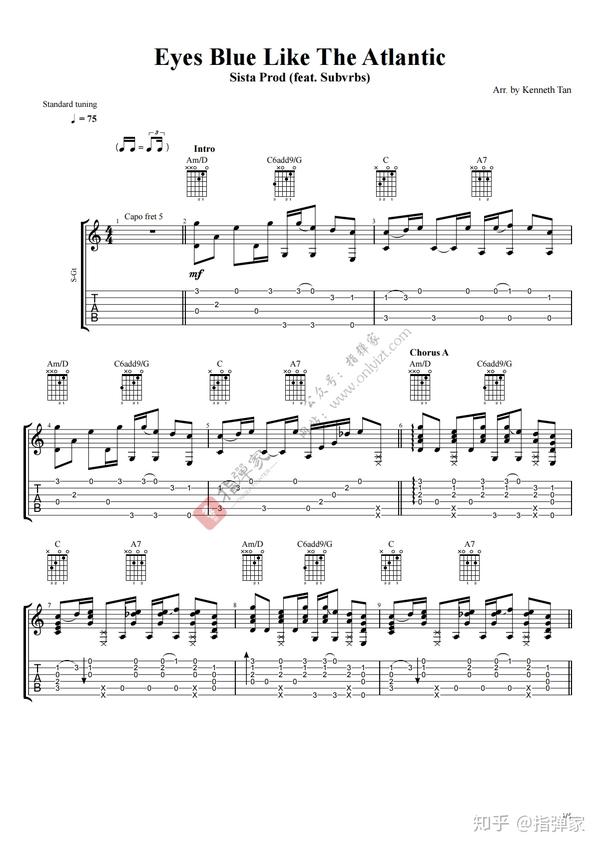 【附谱】Eyes Blue Like The Atlantic吉他指弹独奏 知乎