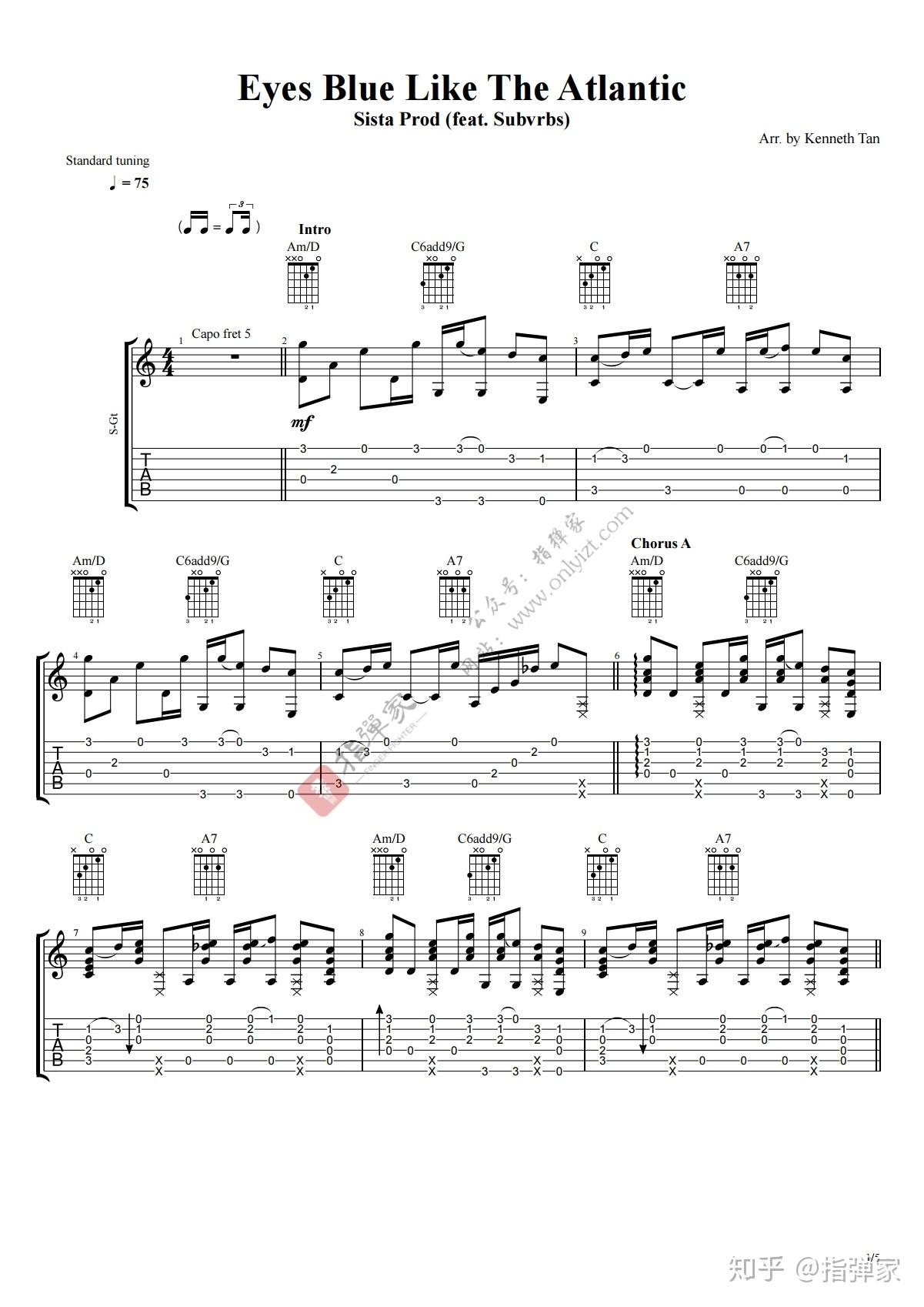 【附谱】Eyes Blue Like The Atlantic吉他指弹独奏 知乎