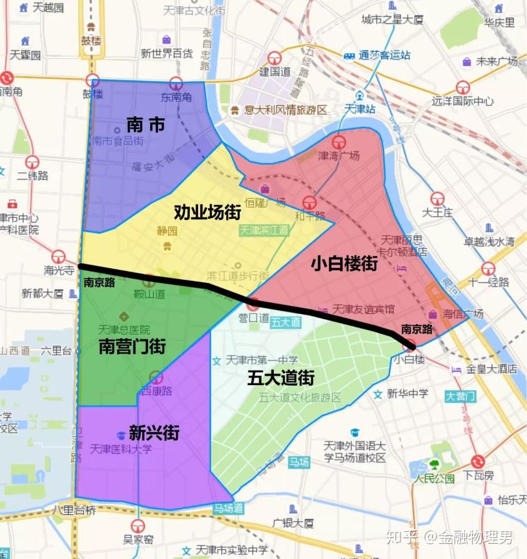 经历过多次街划调整,目前和平区下辖劝业场街道,小白楼街道,南市街道