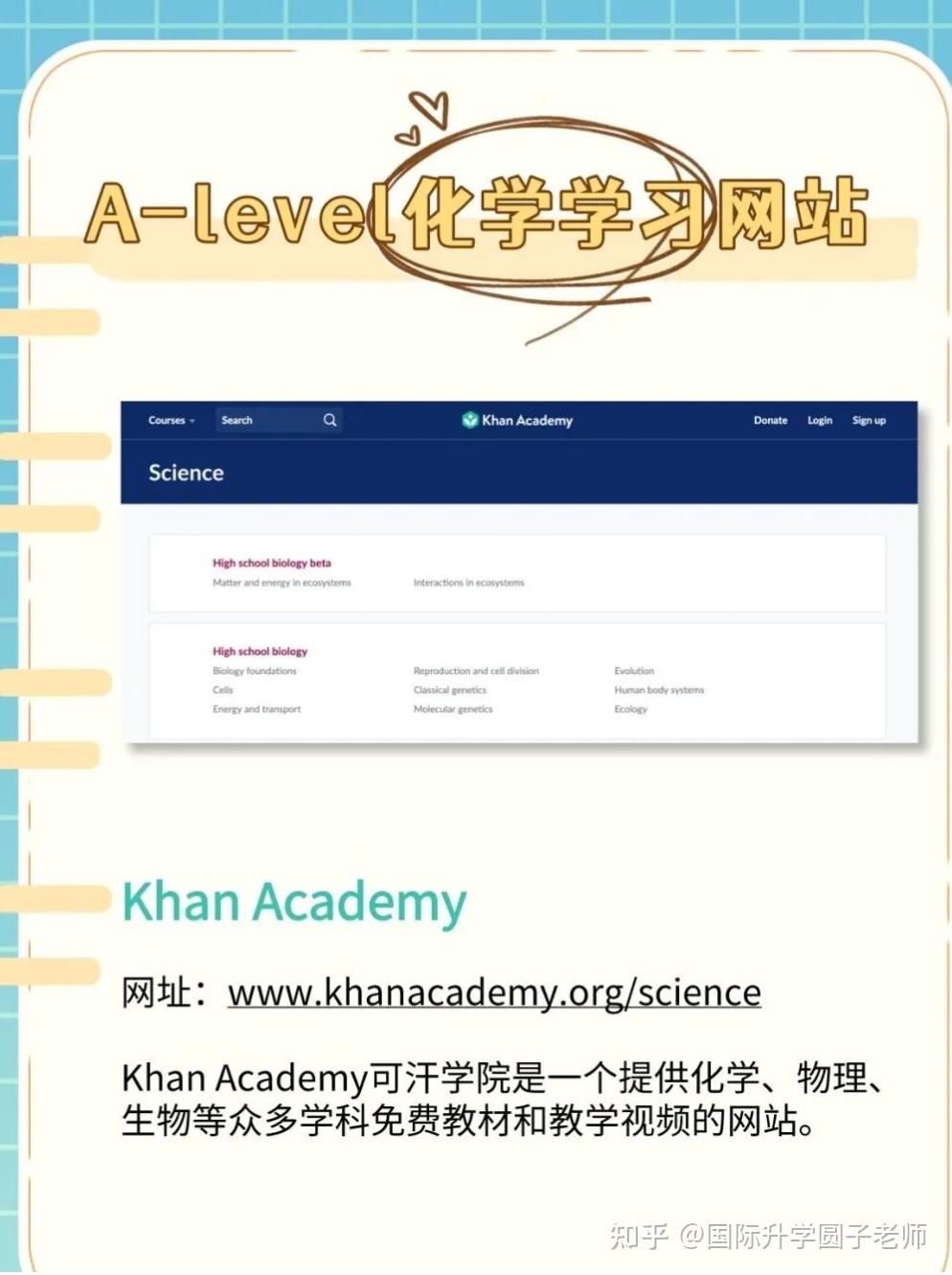 khan academy可汗学院是一个提供化学,物理,生物等众多学科免费教材和