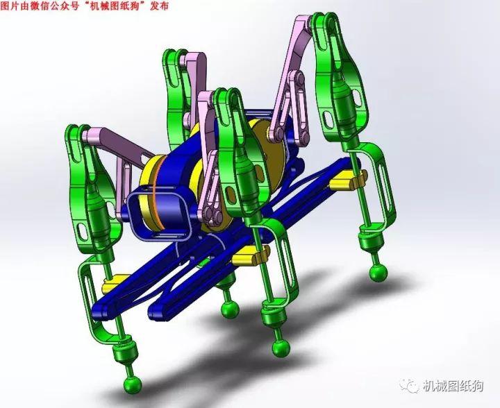精巧机构1597简易精巧四足行走机构3d图纸solidworks设计