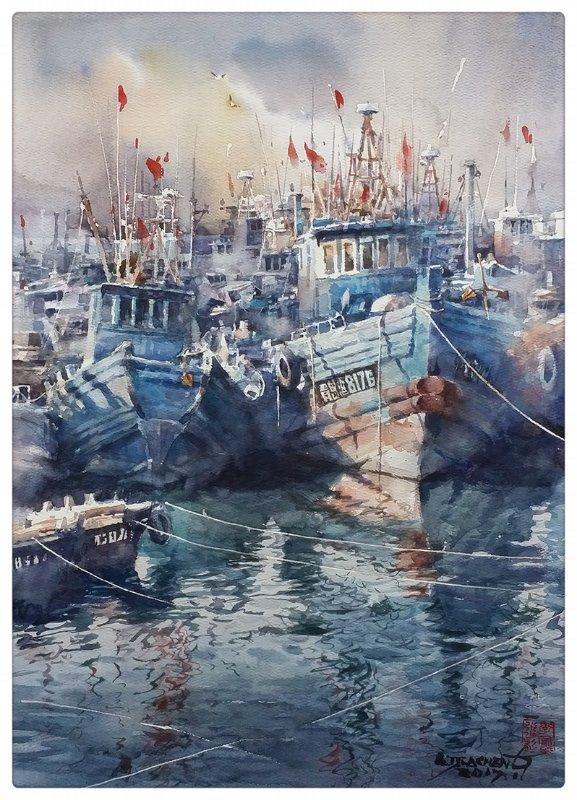 爱画船的青岛人李家成水彩作品欣赏