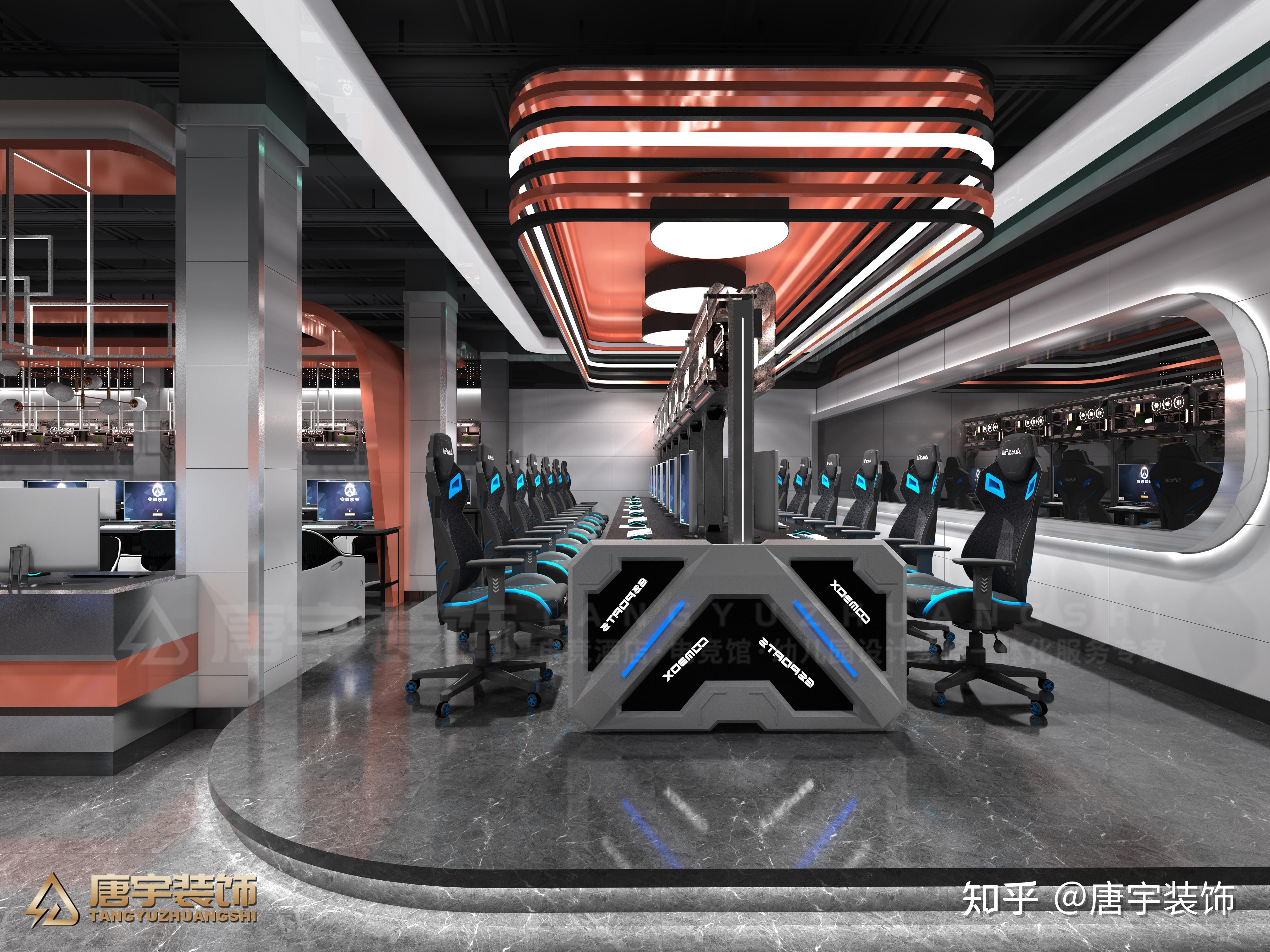 电竞馆的设计并不是很单纯的只有黑色蓝色绿色将整个包间红色调性衬托