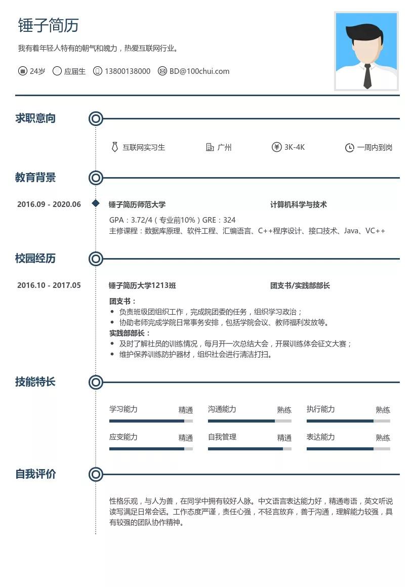 锤子简历网分享免费好看简历模板第四弹