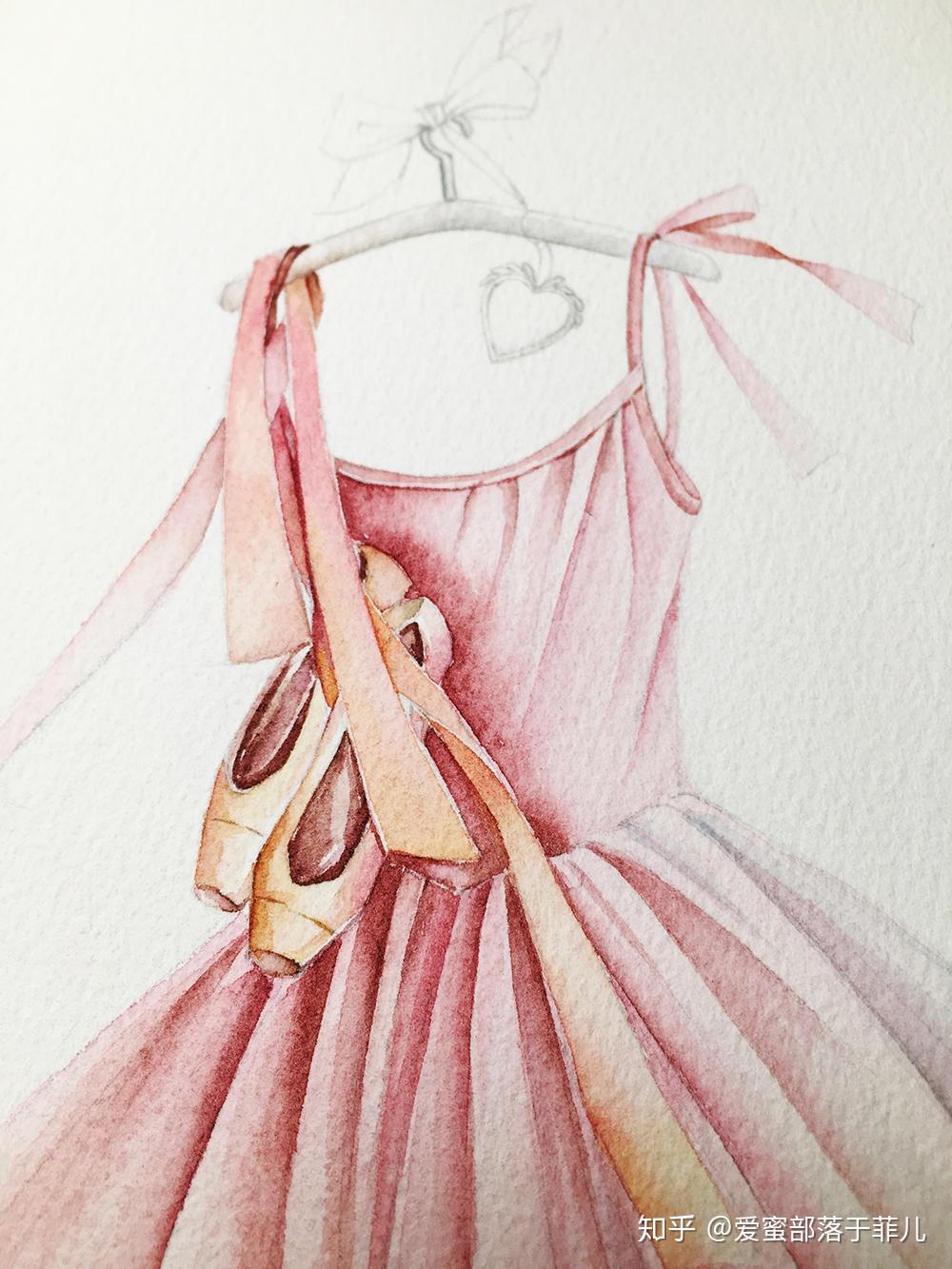 好看又适合新手练习的水彩作品粉色舞裙