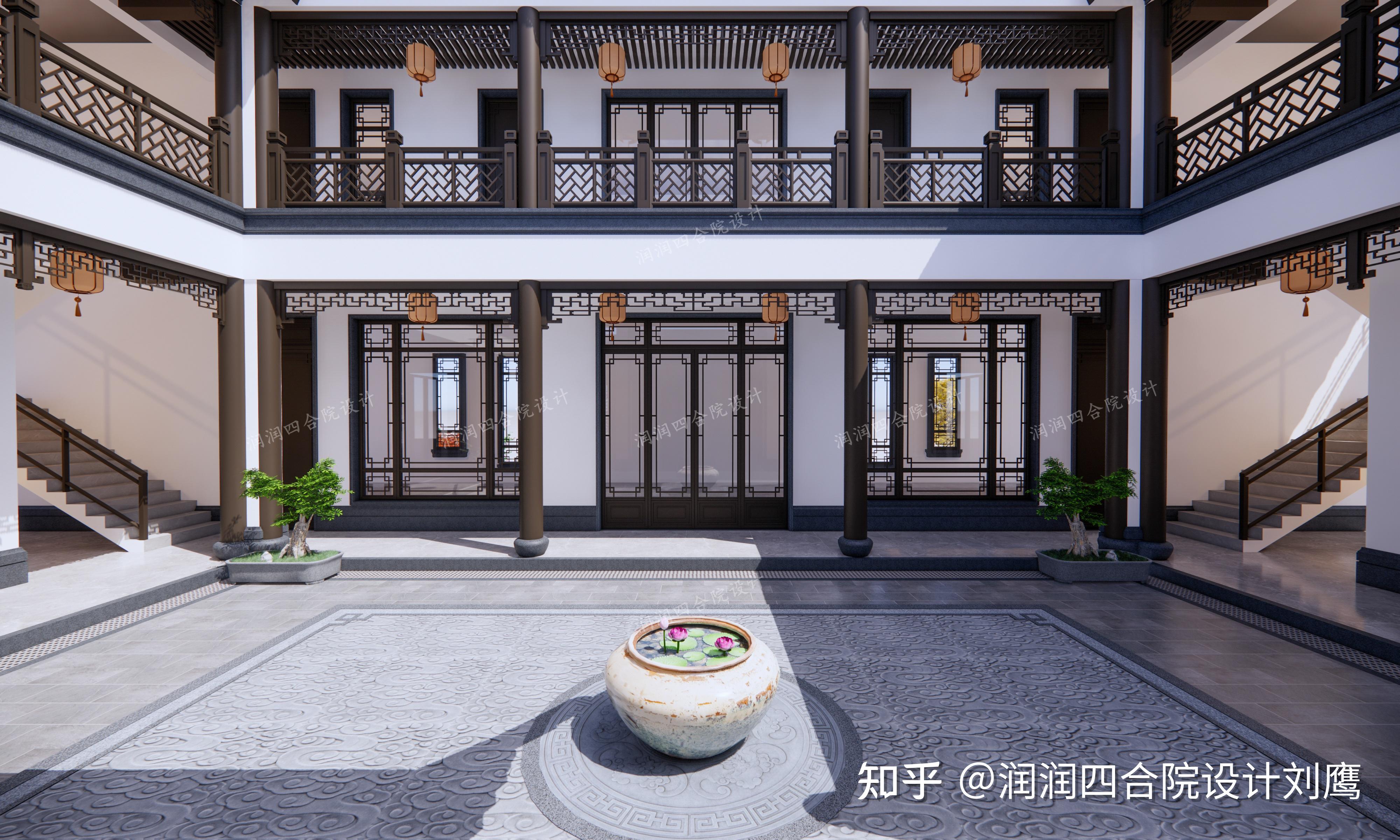 润润四合院设计刘鹰：兄弟双拼三层四合院24×18：每人一边，各自楼梯厨餐，共用中堂 - 知乎