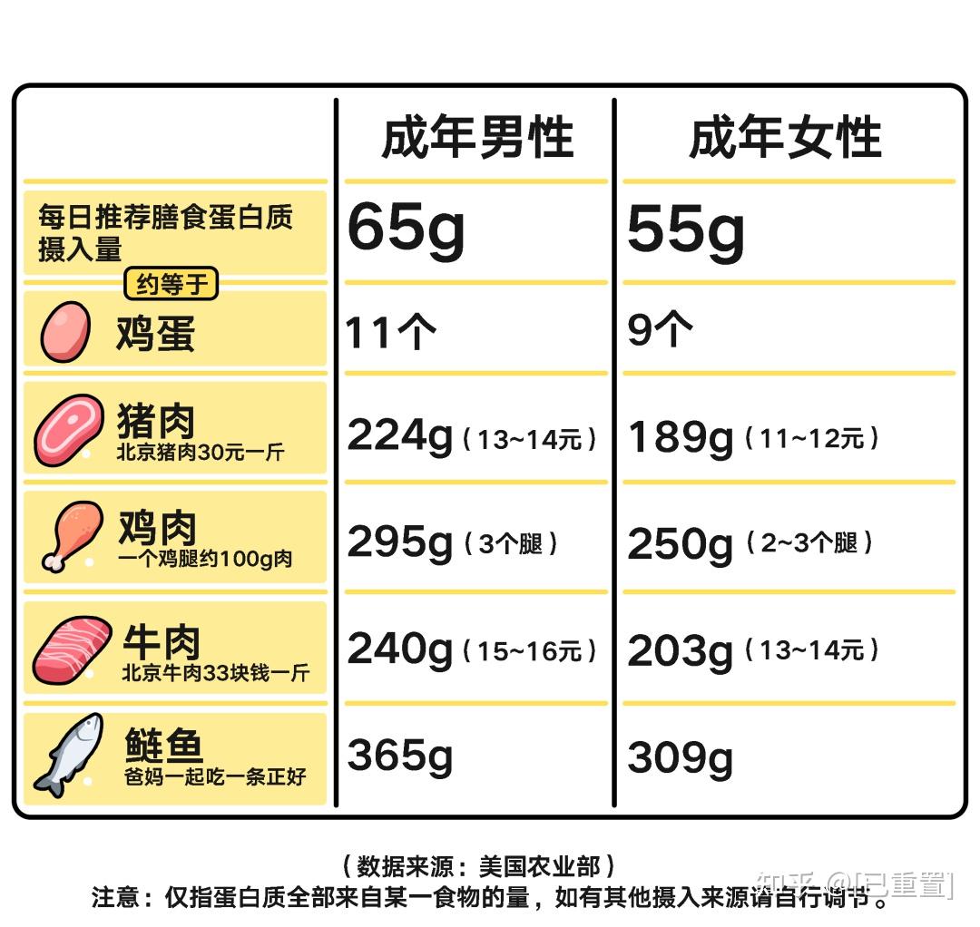 裡的建議,成年人每日膳食蛋白質攝入量需求到達 55-65 克