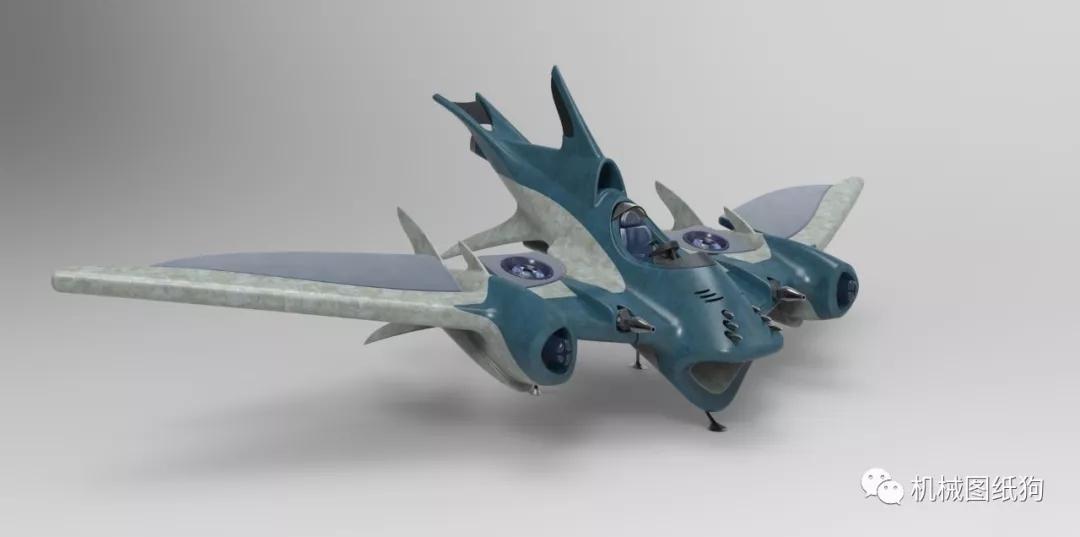 飞行模型squaloid鲨鱼造型喷气式飞机3d模型图纸solidworks设计