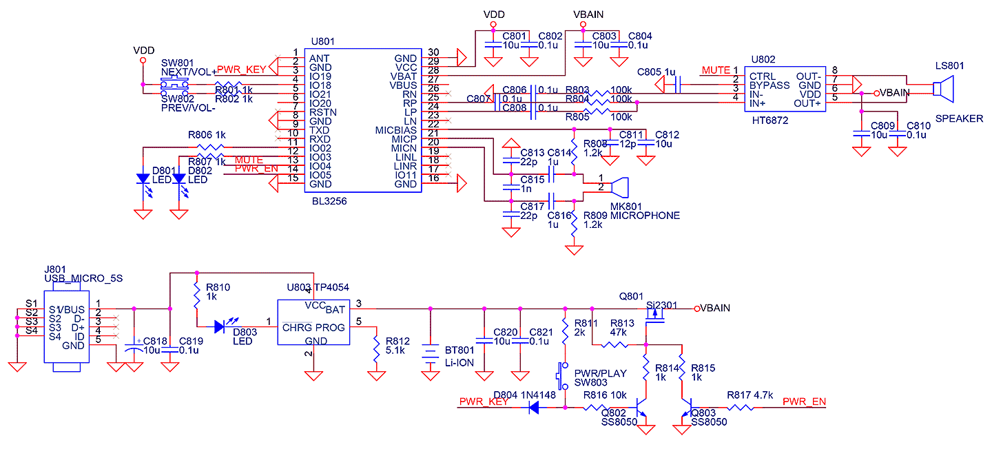 给它配外围电路,原理图如下,基本是照抄手册:我选的模块是beken公司的