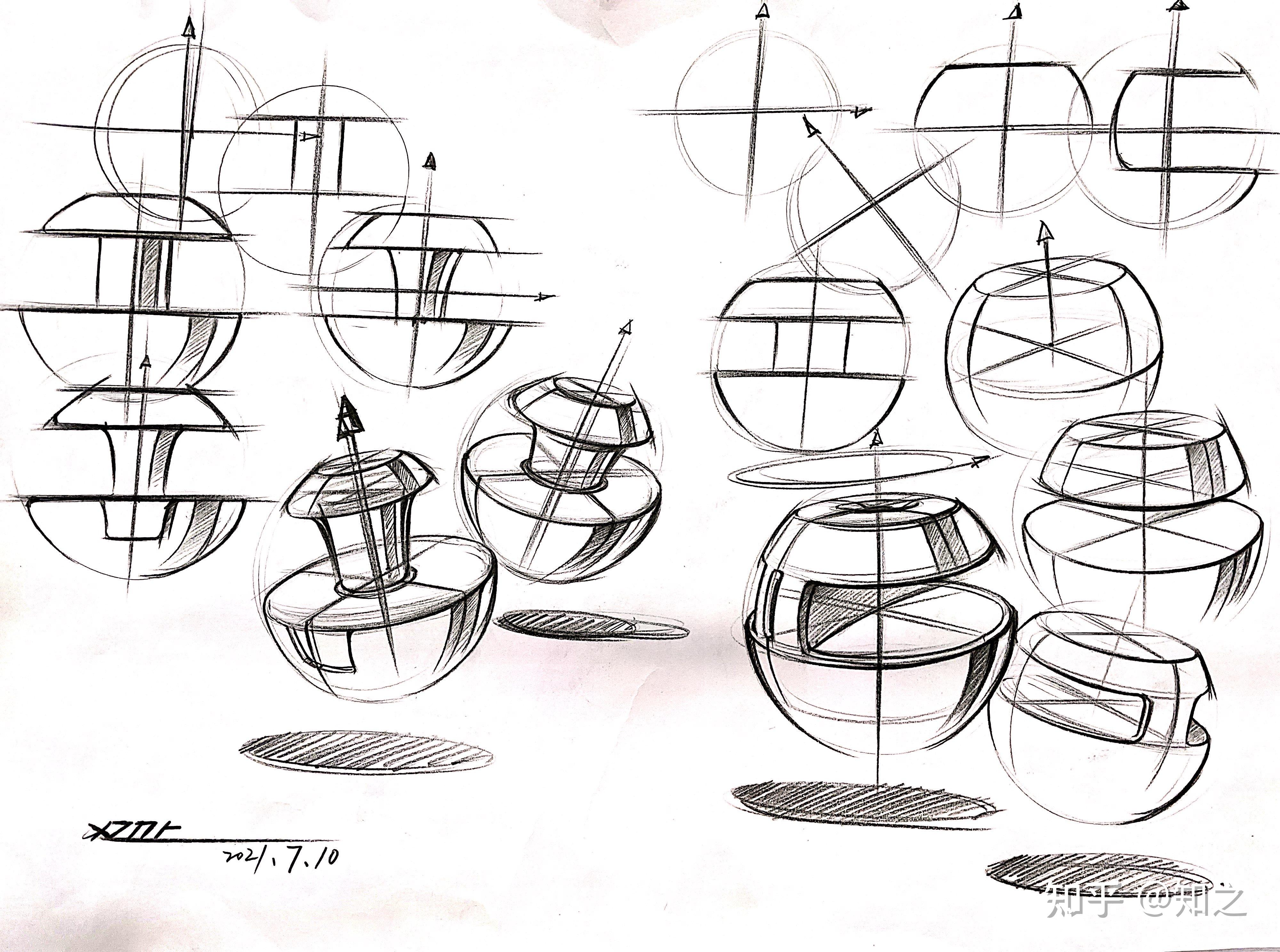 工业设计考研手绘 之 7.圆柱体造型进阶与球曲面体造型篇