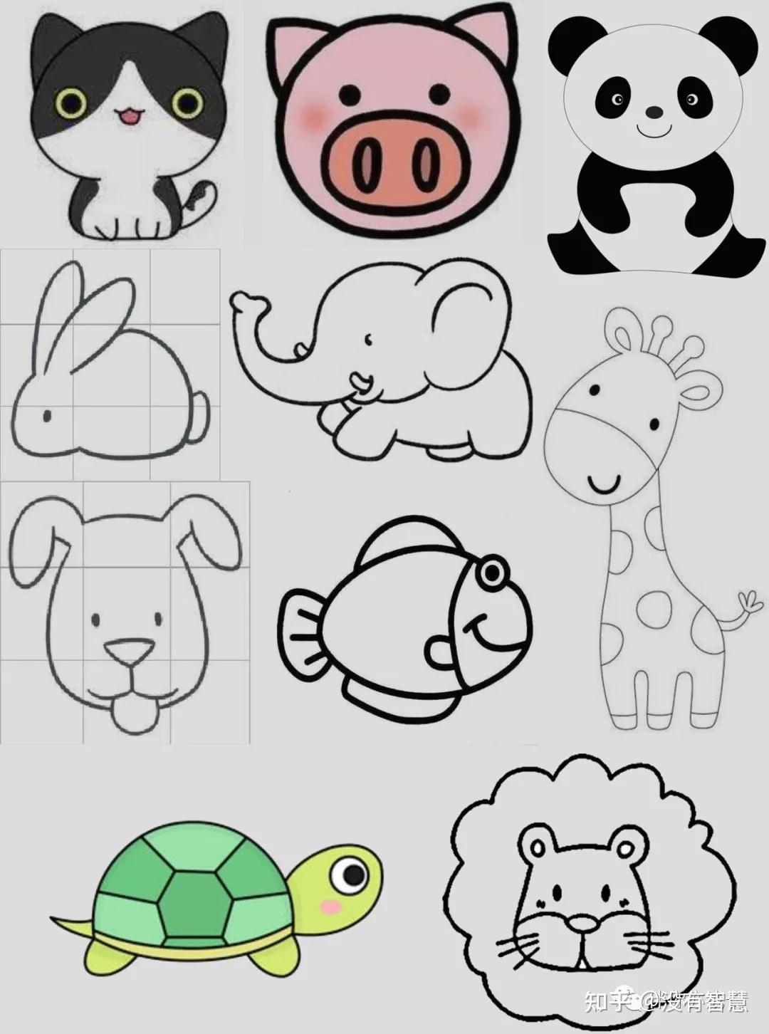 动物图片是网上找的简笔画,做个参考:在硬纸板上用铅笔画好动物的轮廓