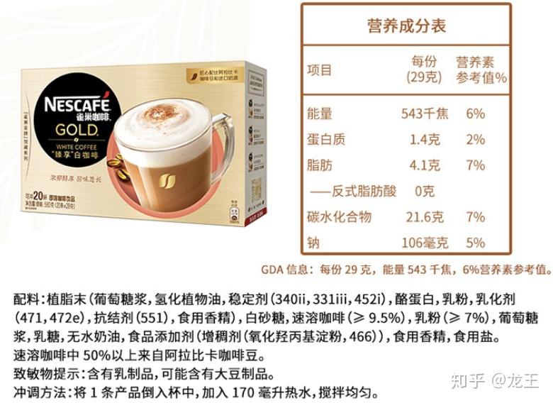 那么我们先来看看三合一咖啡的成分表.