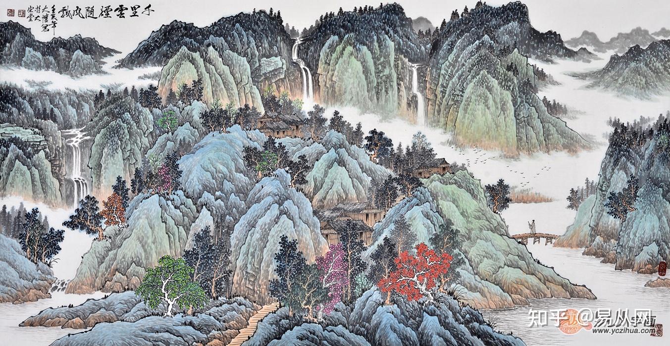 艺术鉴赏画家吴大恺青绿山水画作品色彩瑰丽独具魅力
