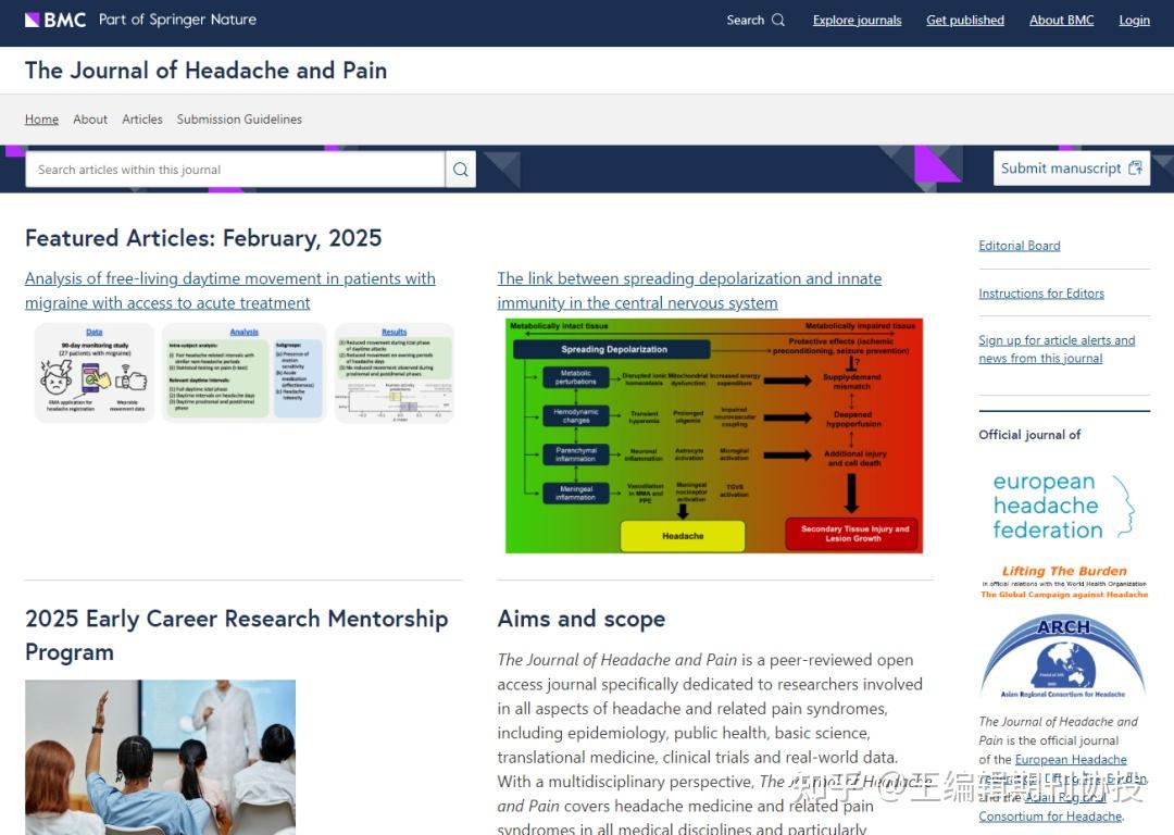 The Journal of Headache and Pain——IF7.3，预计今年会涨至8.5 - 知乎