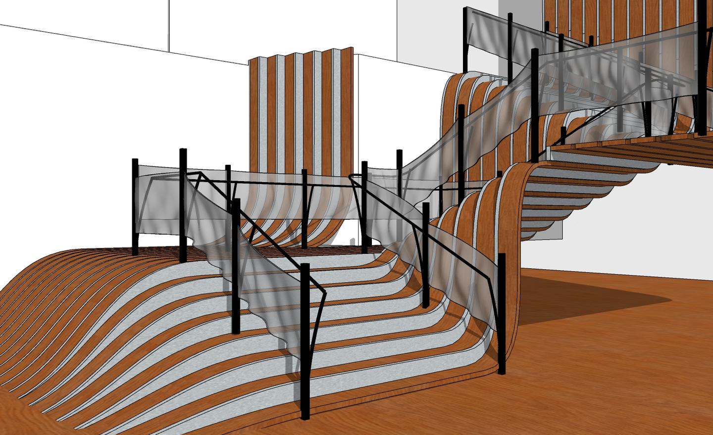 sketchup波浪楼梯建模思路