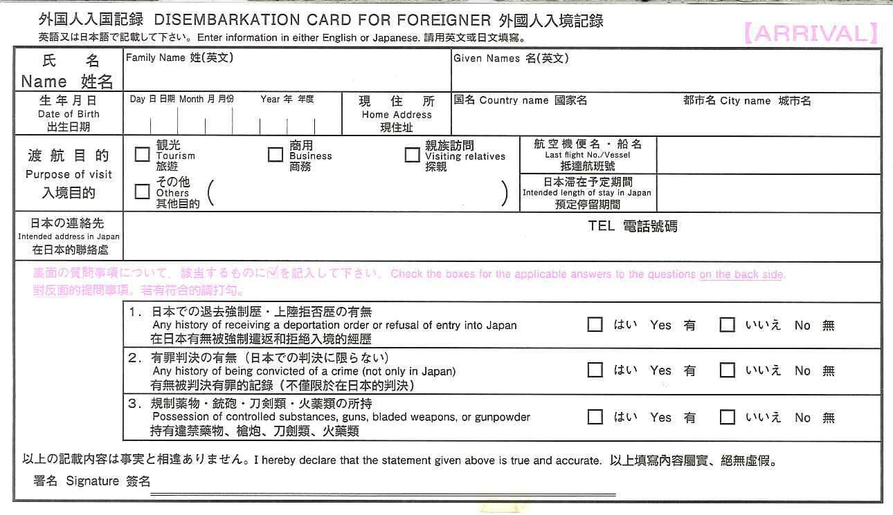 入境卡填写模板图片