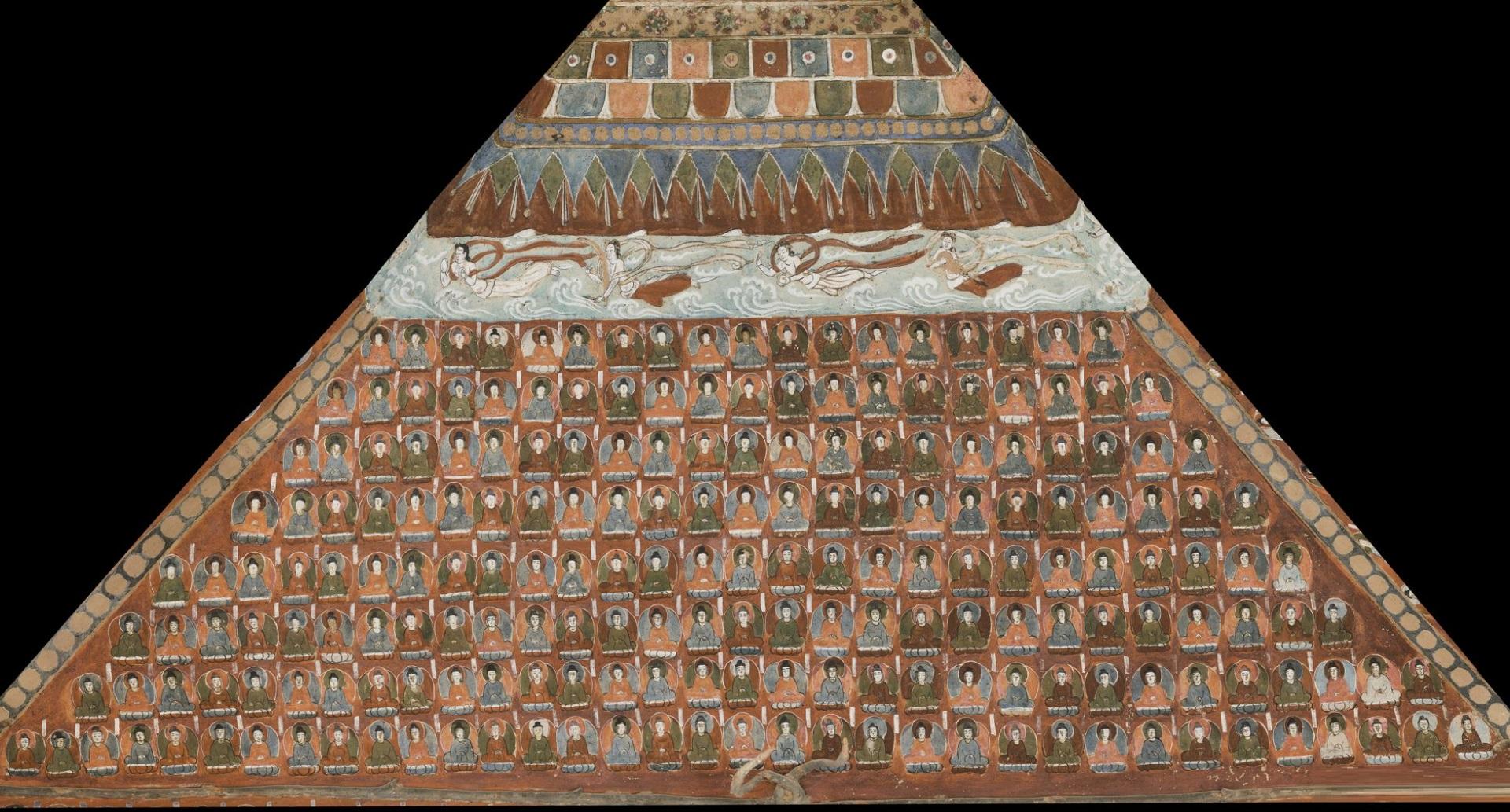 神游千年大美敦煌初唐322窟西龛彩塑配壁画飞天热烈南北壁千佛簇拥