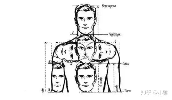 理想头肩比：肩部宽度为头部高度的两倍所以，头大或个子欠高的男性请自