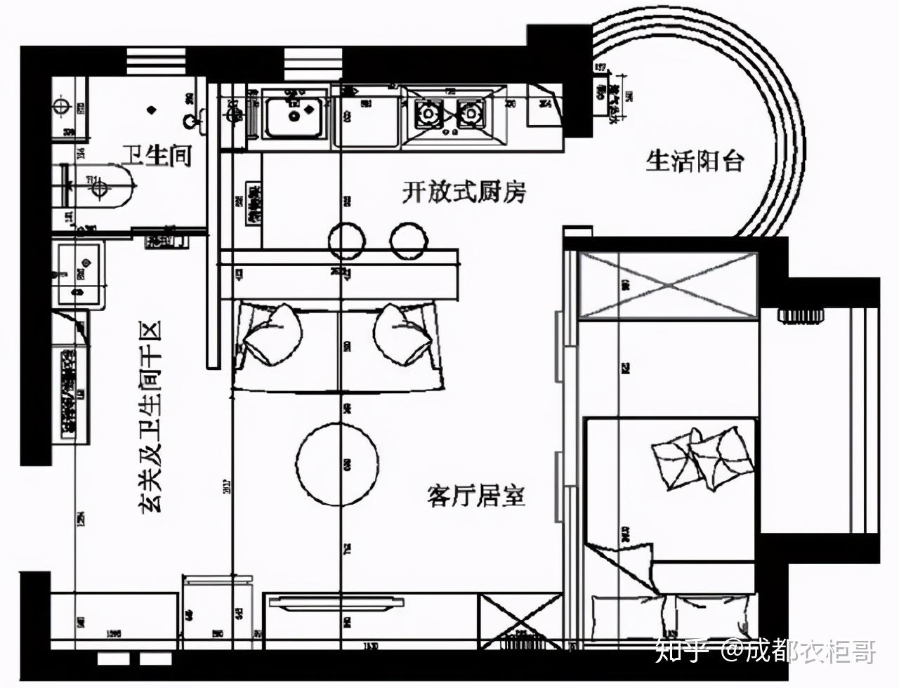 精緻的單身生活一室一廳一廚開放式空間洄游動線簡單舒適