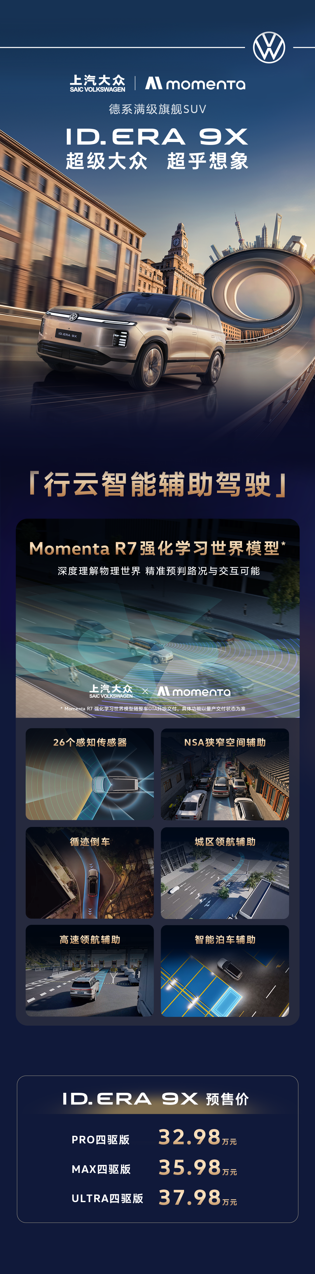 上汽大众ID. ERA 9X——Momenta R7世界模型全球首发车型,今日开启预售!
