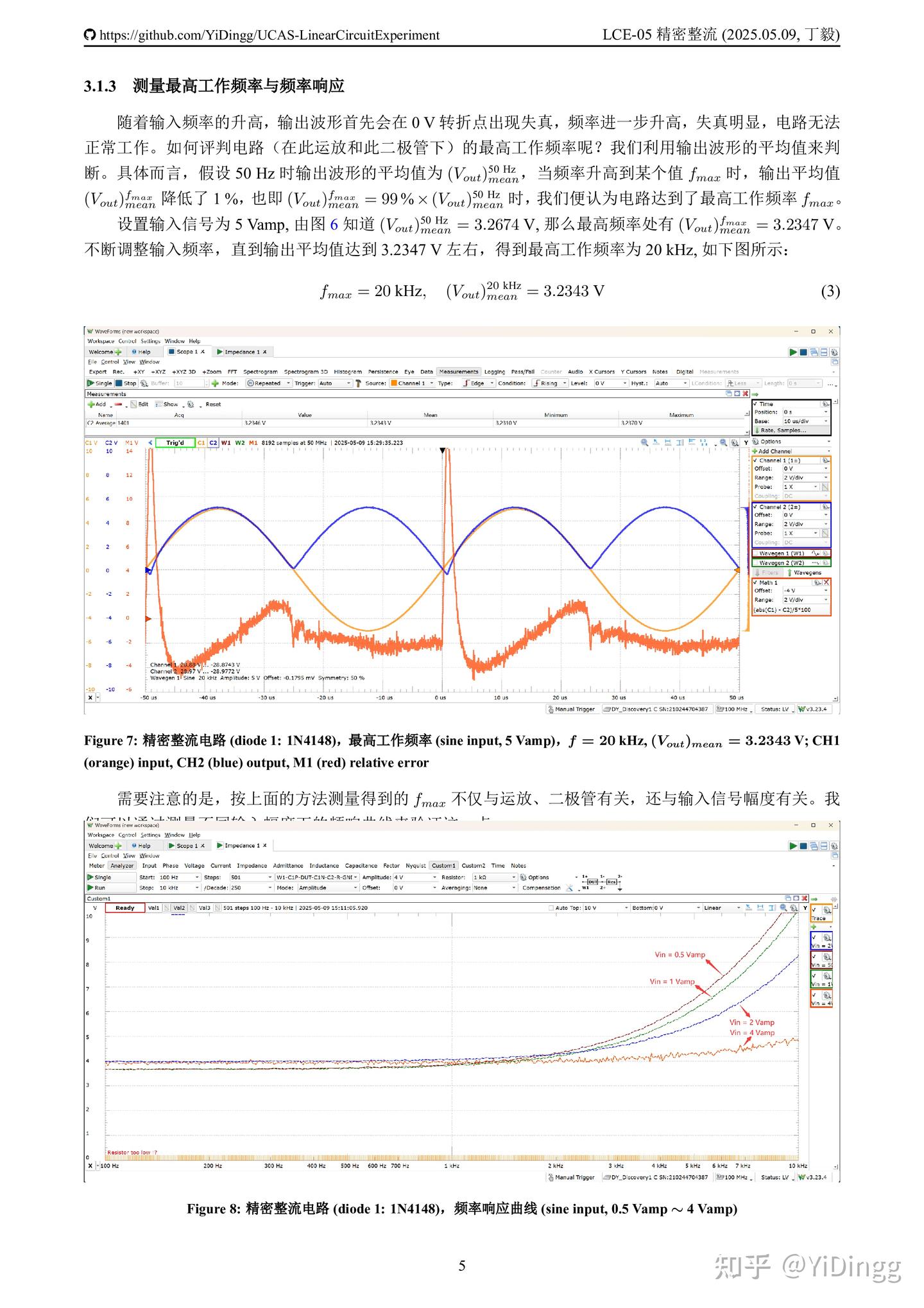 模电实验报告 (五)：精密整流电路与绝对值电路 (LCE-05 Precise Rectifier Circuit, Absolute ...