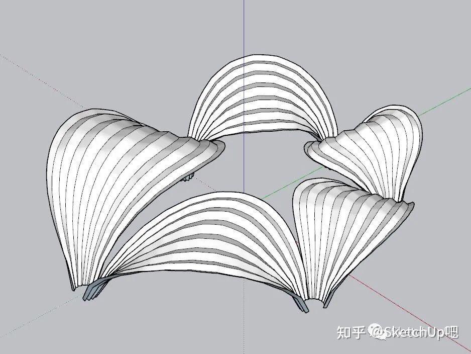 在五条边上分别画弧,用【贝兹曲线】(suapp编号96)绘制.