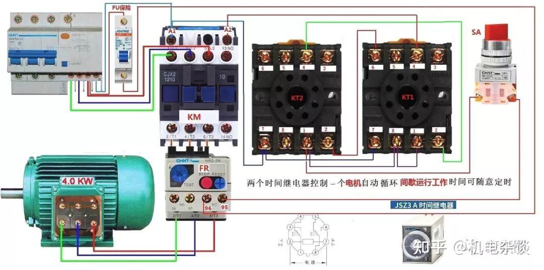 電機正反轉接觸器零線互鎖控制接線10.