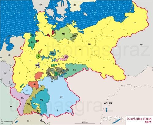 德意志帝國(deutsches kaiserreich),是1871年勃蘭登堡-普魯士完成