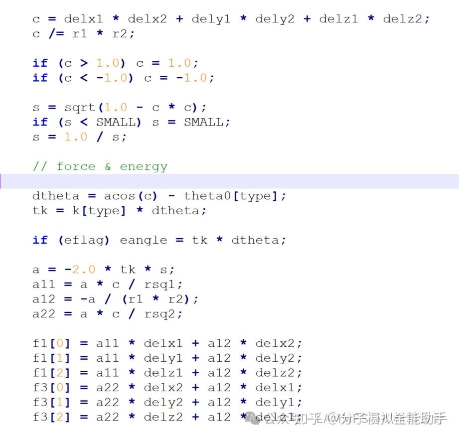 分子动力学中键角形式的力是如何分配在三个原子上 - 知乎