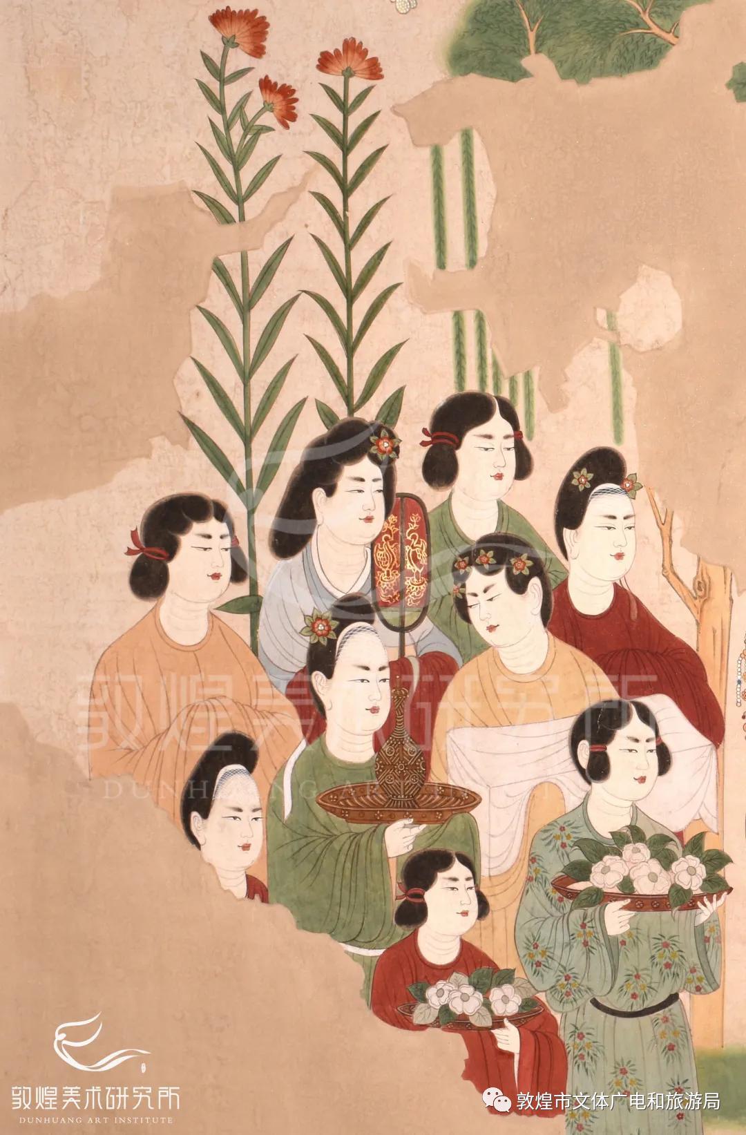 神游千年大美敦煌盛唐130窟供养人像都督夫人太原王氏礼佛图花团锦簇